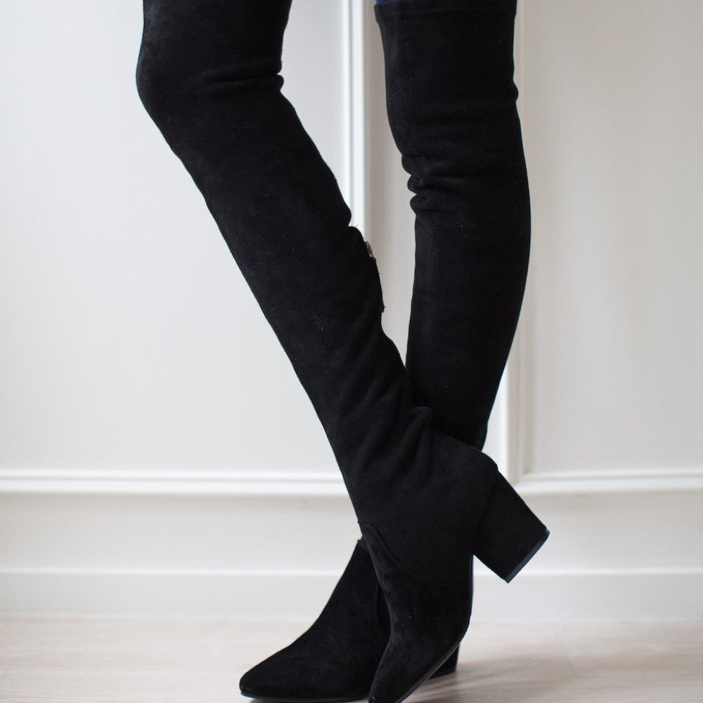 ELLIS' BLACK CLASSIC OVER THE KNEE SUEDE LEATHER BOOTS - Picture 4 of 7